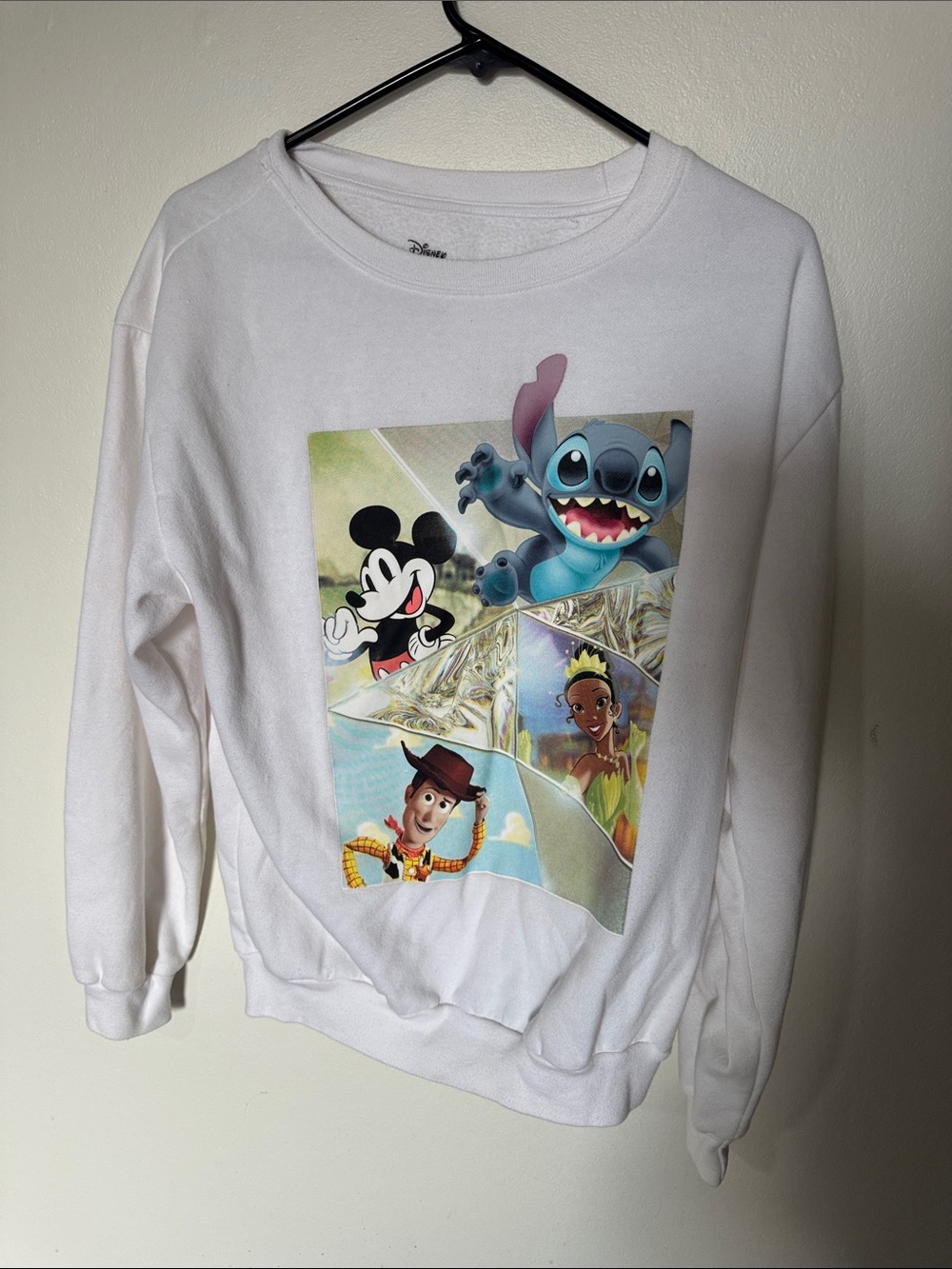 Disney White Sweatshirt with Multicolor Character Collage